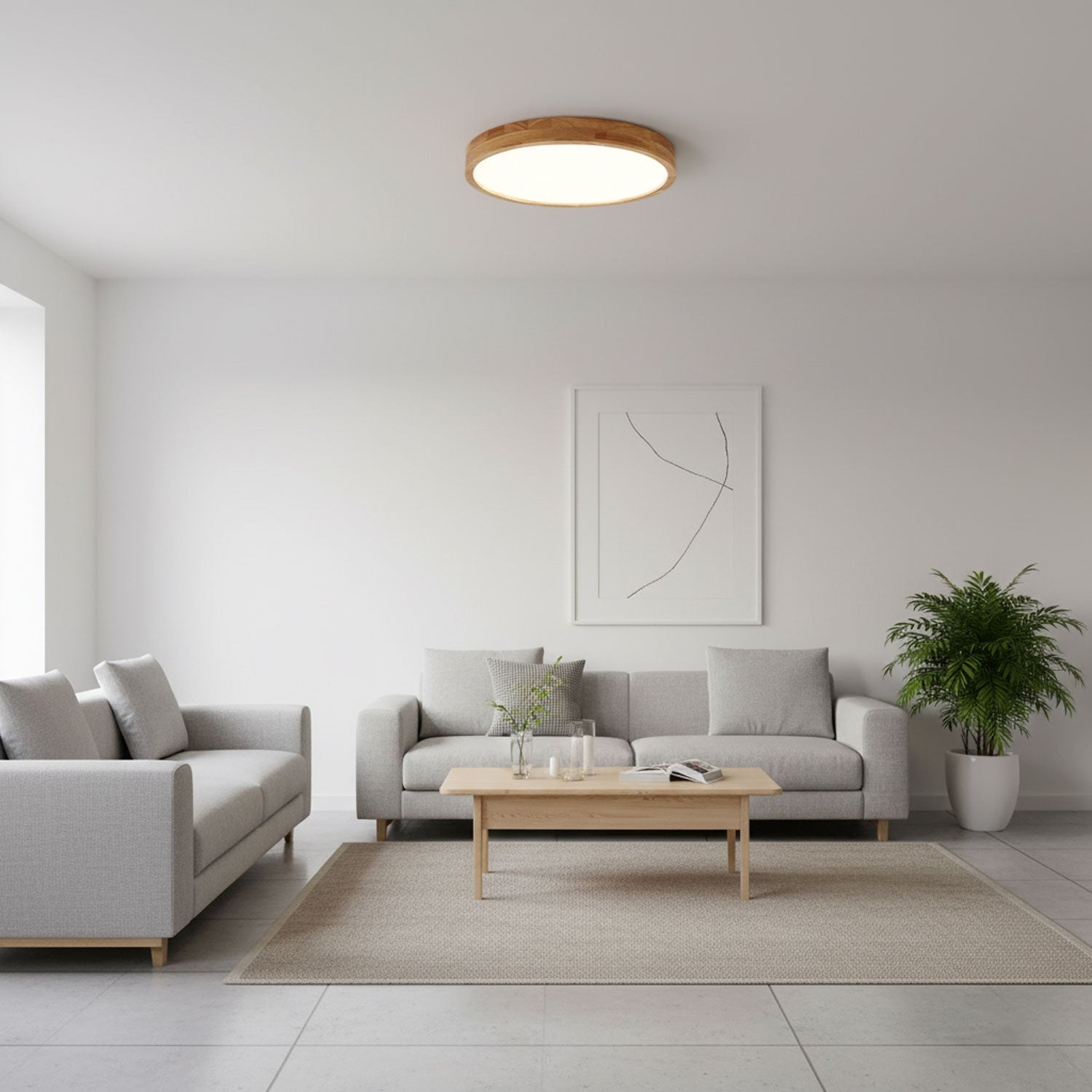 Moderne Noordse Ronde Houten LED Plafondlamp 1-Licht