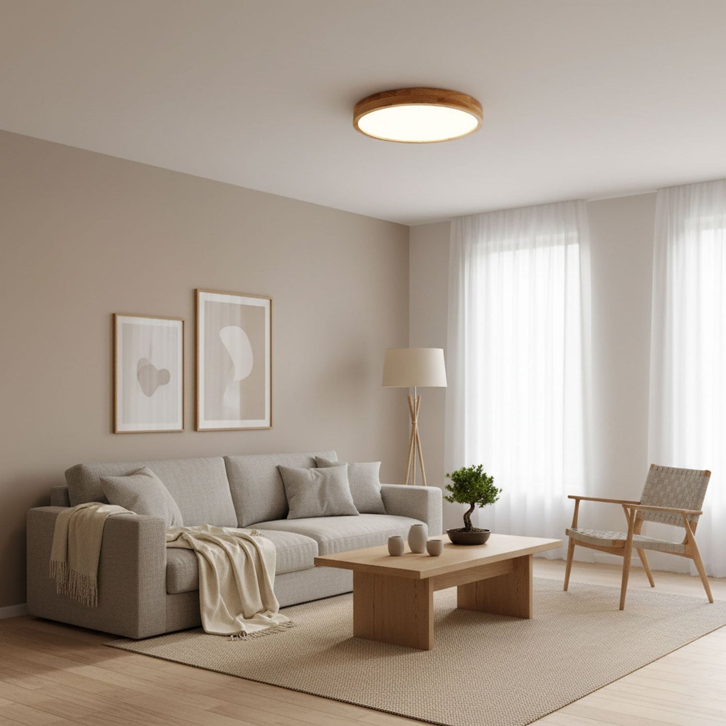 Moderne Noordse Ronde Houten LED Plafondlamp 1-Licht