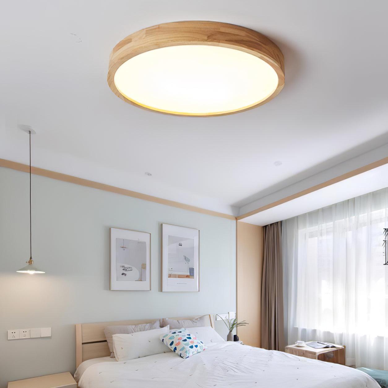Moderne Noordse Ronde Houten LED Plafondlamp 1-Licht
