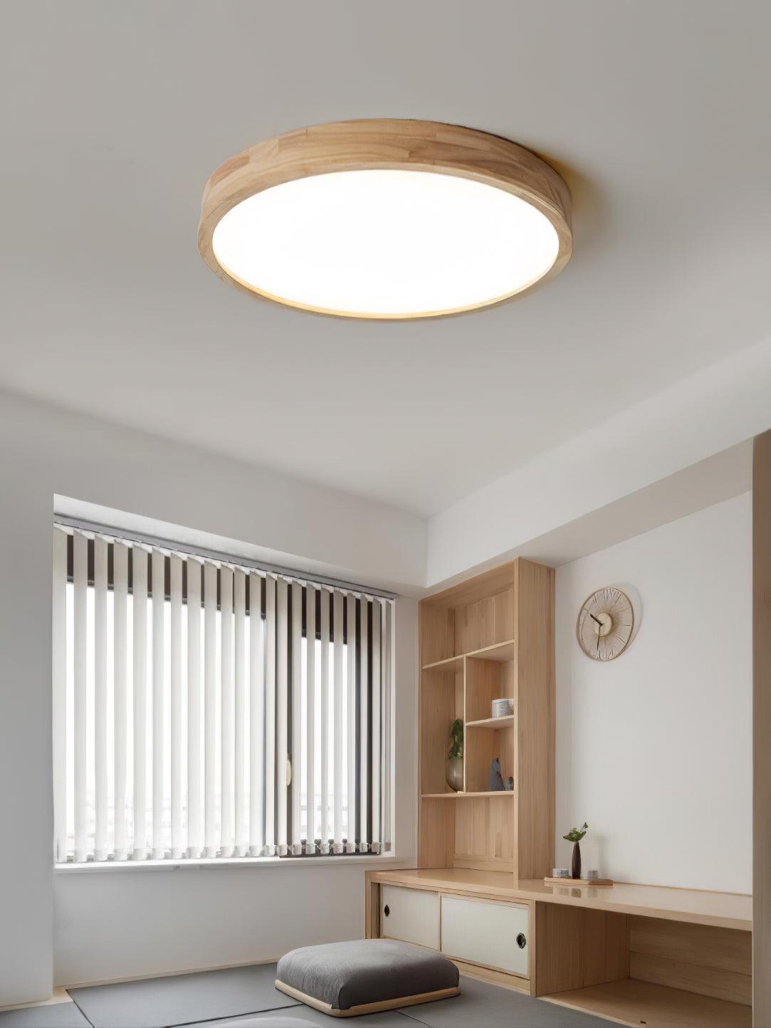 Moderne Noordse Ronde Houten LED Plafondlamp 1-Licht