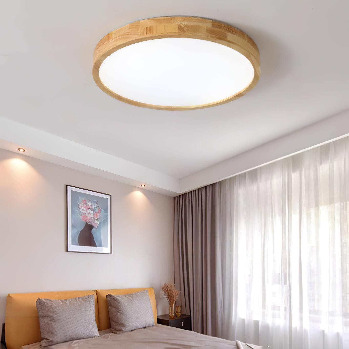 Moderne Noordse Ronde Houten LED Plafondlamp 1-Licht