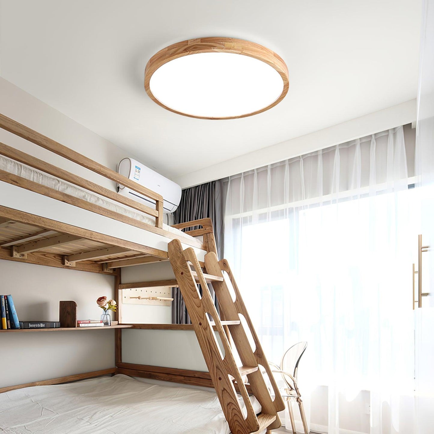 Moderne Noordse Ronde Houten LED Plafondlamp 1-Licht