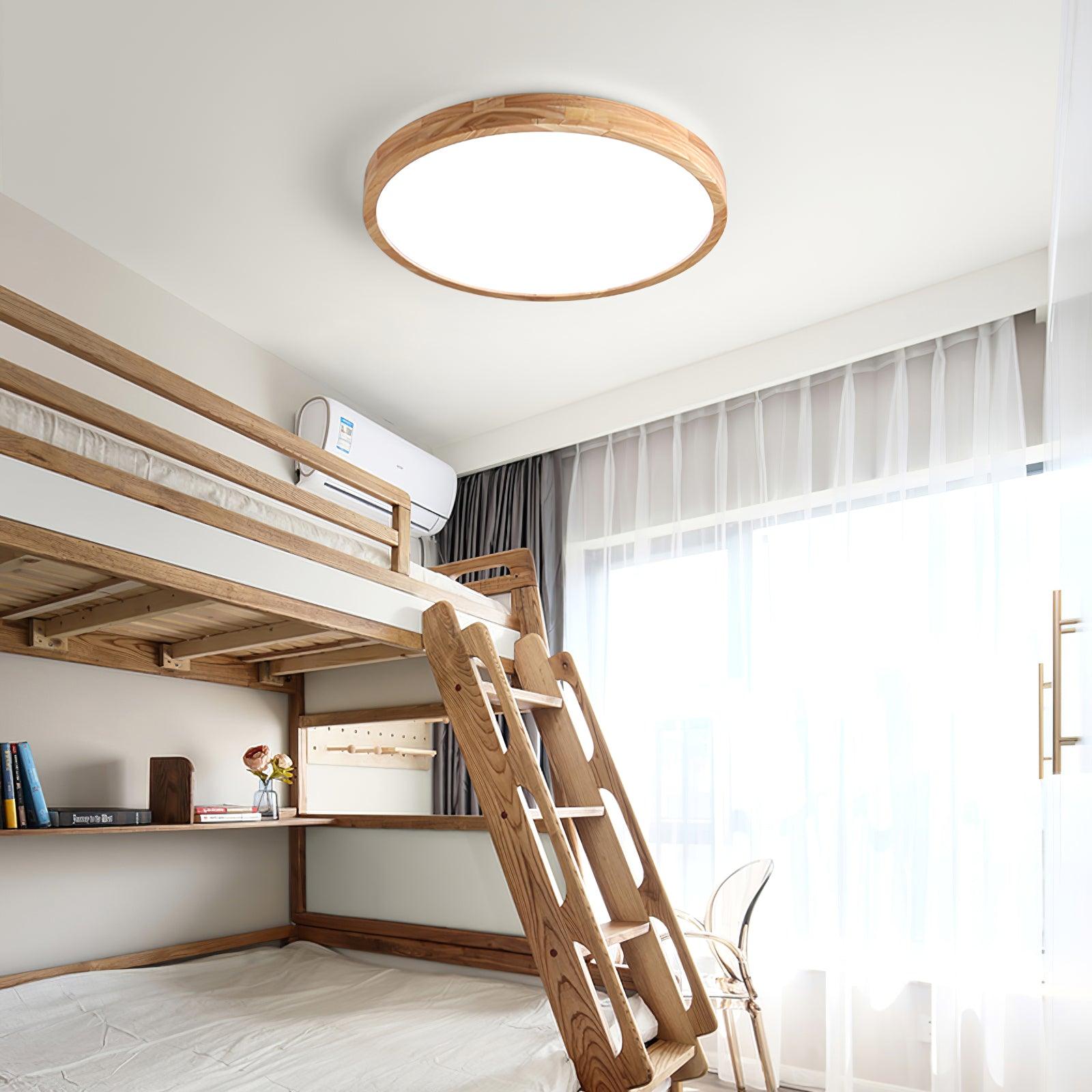 Moderne Noordse Ronde Houten LED Plafondlamp 1-Licht