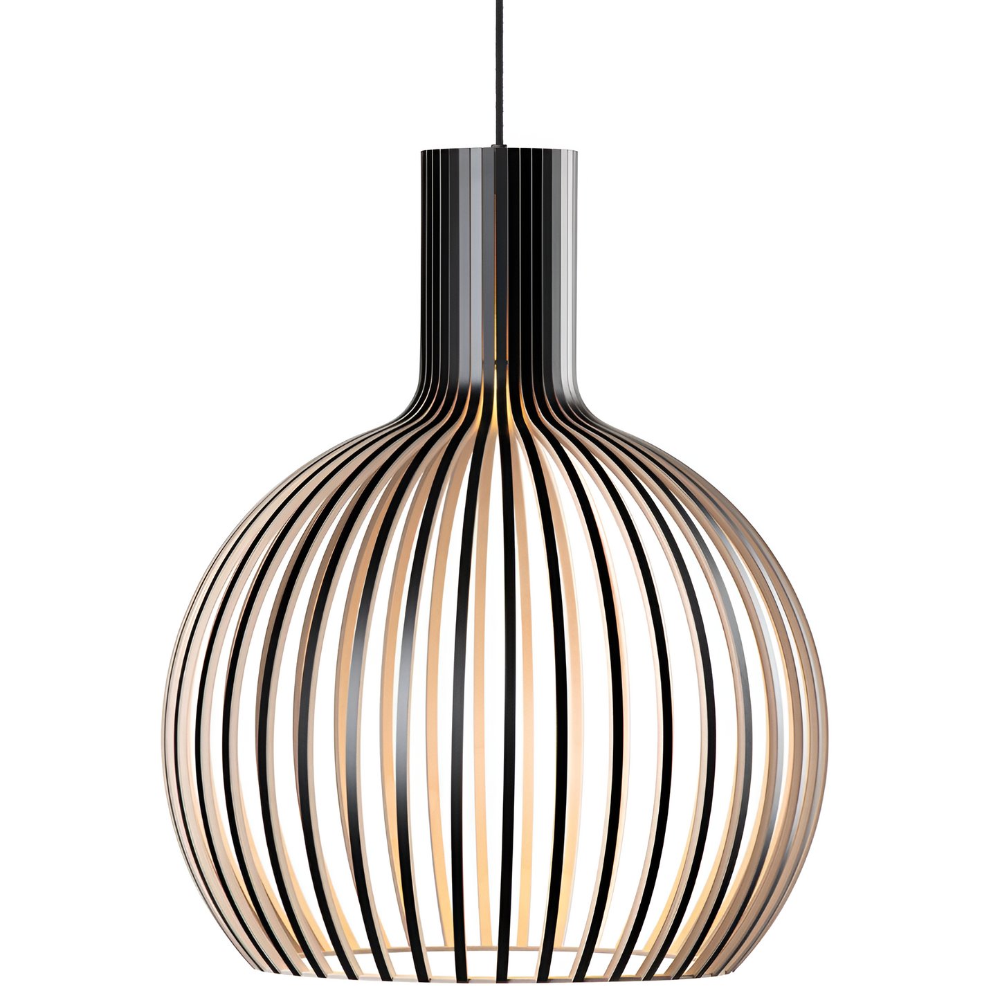 Houten hanglamp met kooi-vormige kap