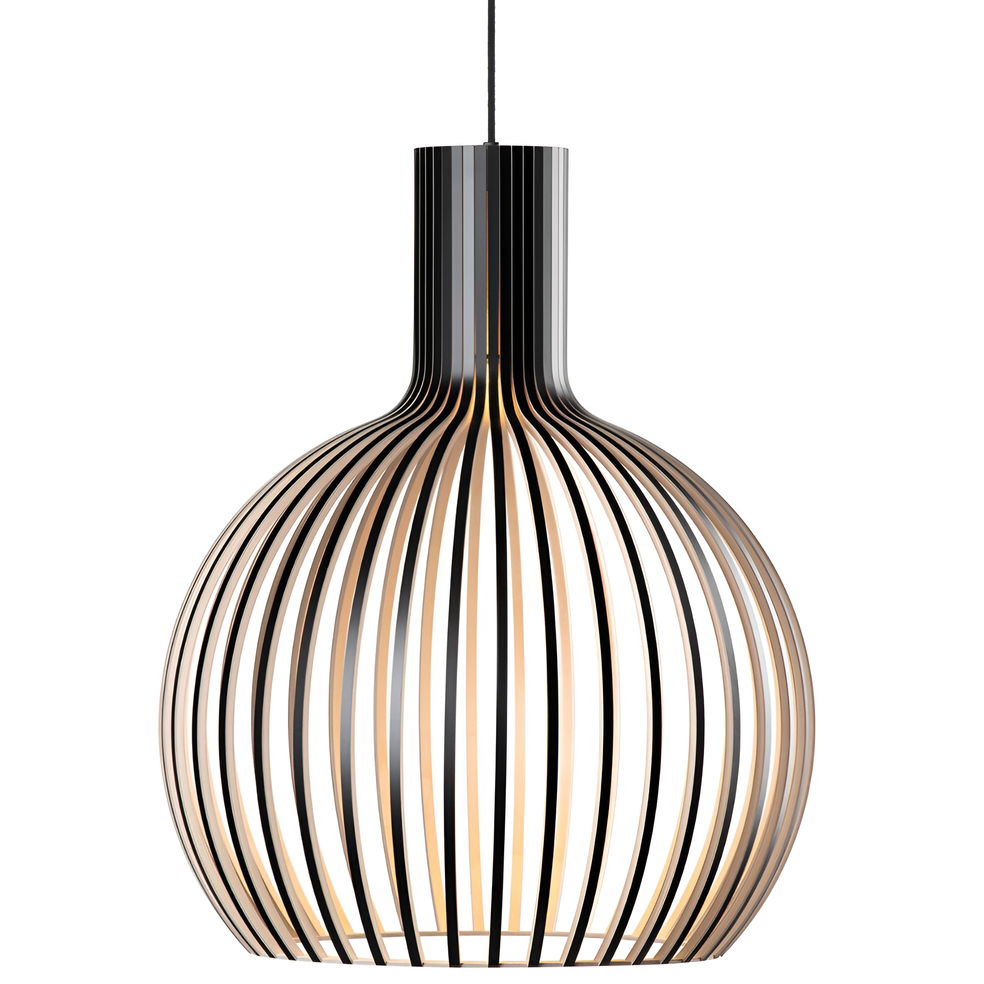 Houten hanglamp met kooi-vormige kap