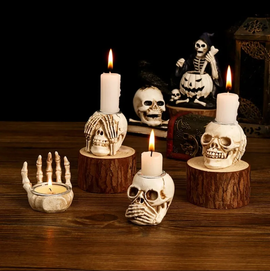 TotenkopfGlühen Skullight 3-delige Halloween-schedelkandelaarset