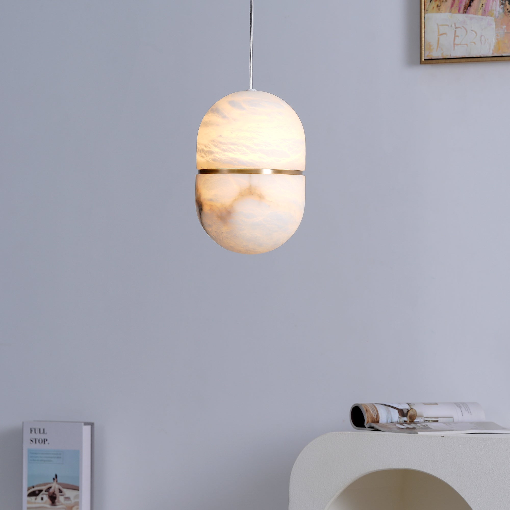 Strata Albast Hanglamp Capsule-Vorm