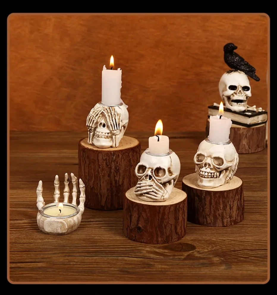 TotenkopfGlühen Skullight 3-delige Halloween-schedelkandelaarset