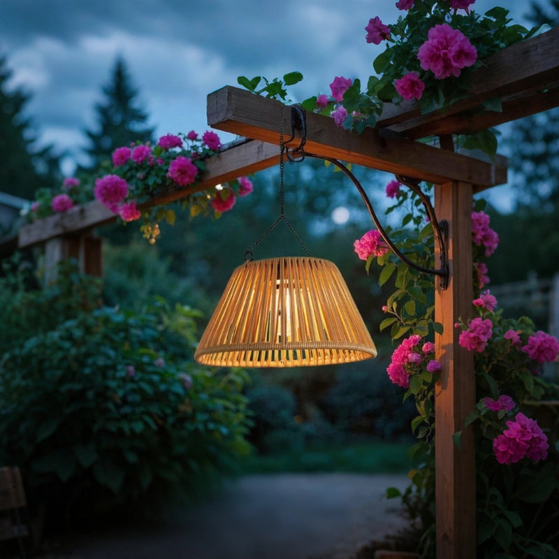 Zonne-energie Hangende Tuinlantaarn Met Natuurlijke Geweven Schaduw