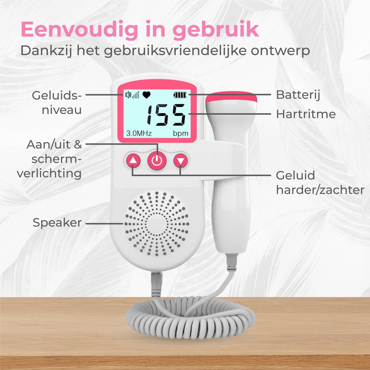 Monitor Fetal Heart Rate Doppler voor Zwangere Vrouwen Technologie Ultrasone met LCD-scherm