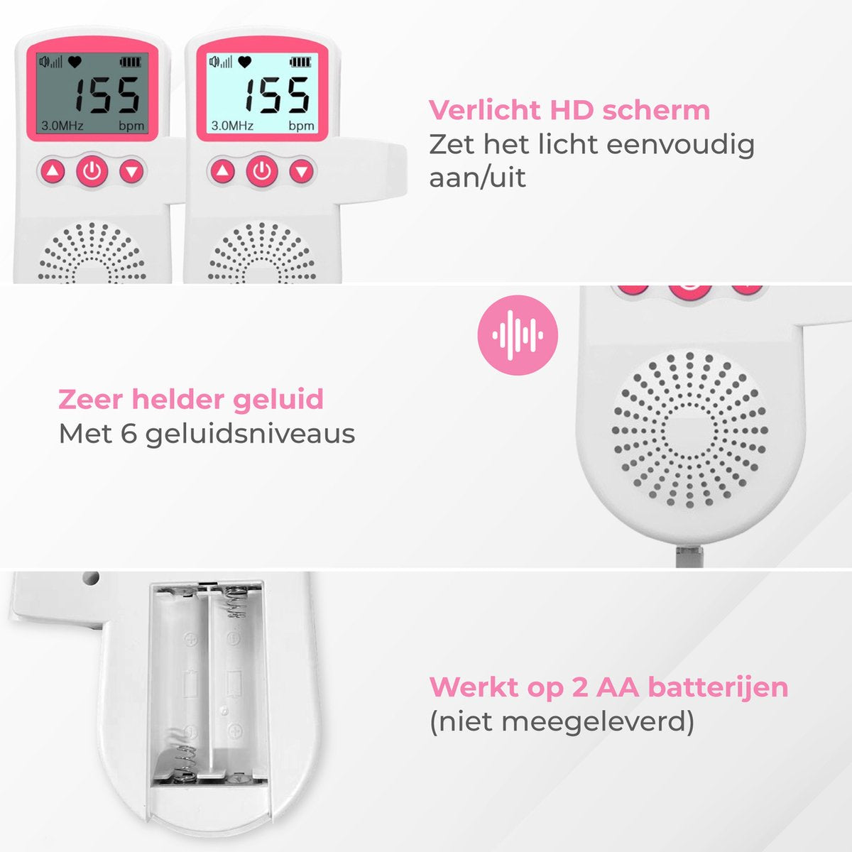 Monitor Fetal Heart Rate Doppler voor Zwangere Vrouwen Technologie Ultrasone met LCD-scherm