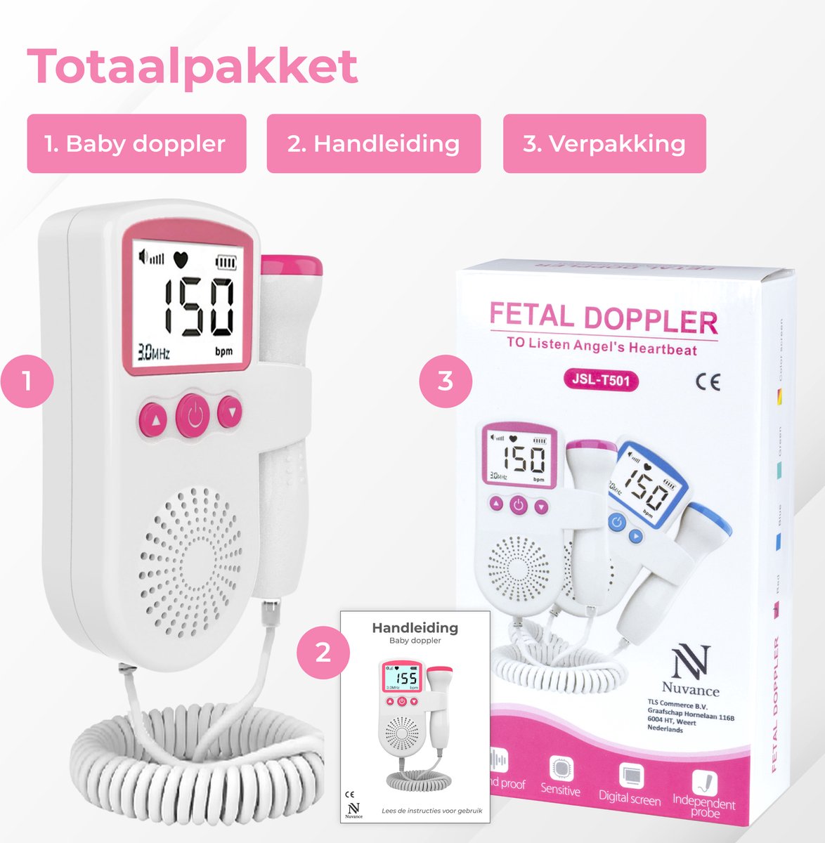 Monitor Fetal Heart Rate Doppler voor Zwangere Vrouwen Technologie Ultrasone met LCD-scherm