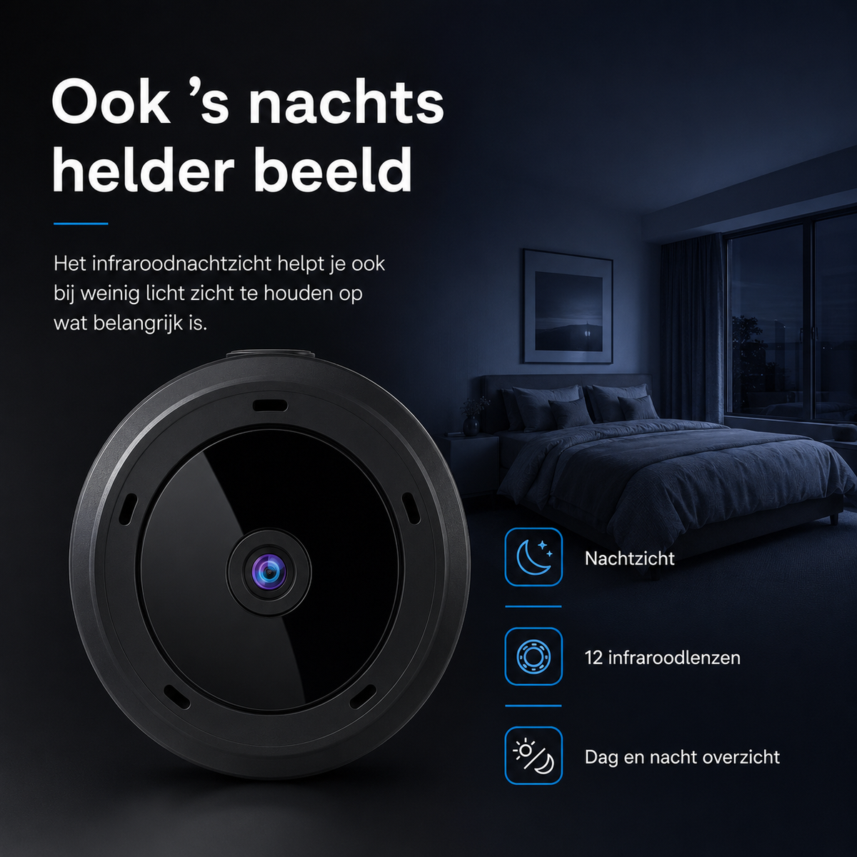 EyeGuard | Compacte WiFi Beveiligingscamera met HD Nachtzicht