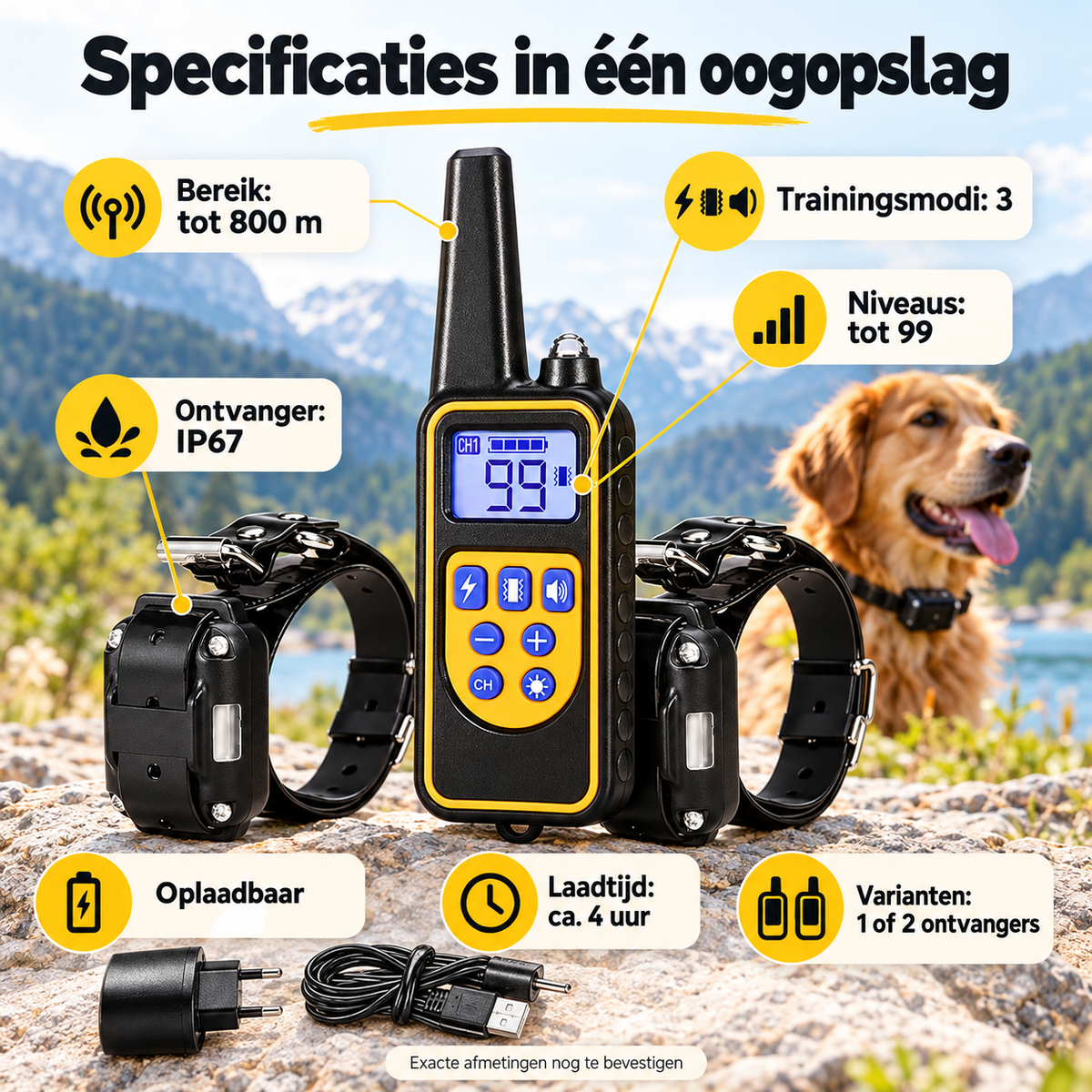 PROCANIS – Outdoor Trainingshalsband voor Wandelen & Kamperen met Hond, IP67-Ontvanger & Bereik tot 800 m
