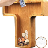 TreasureNest Muntbank | Gepersonaliseerde houten spaarpot in A-Z letterontwerpen