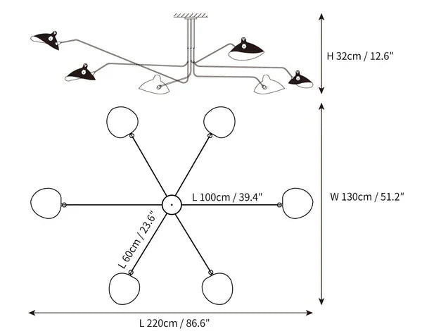 Zwarte plafondlamp met draaibare armen – modern design