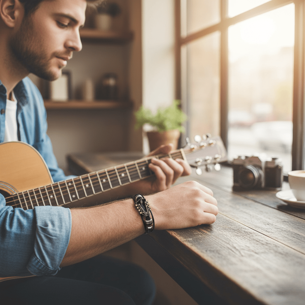 MUSIKSTRUM – Leren armband met gitaar-geïnspireerd design