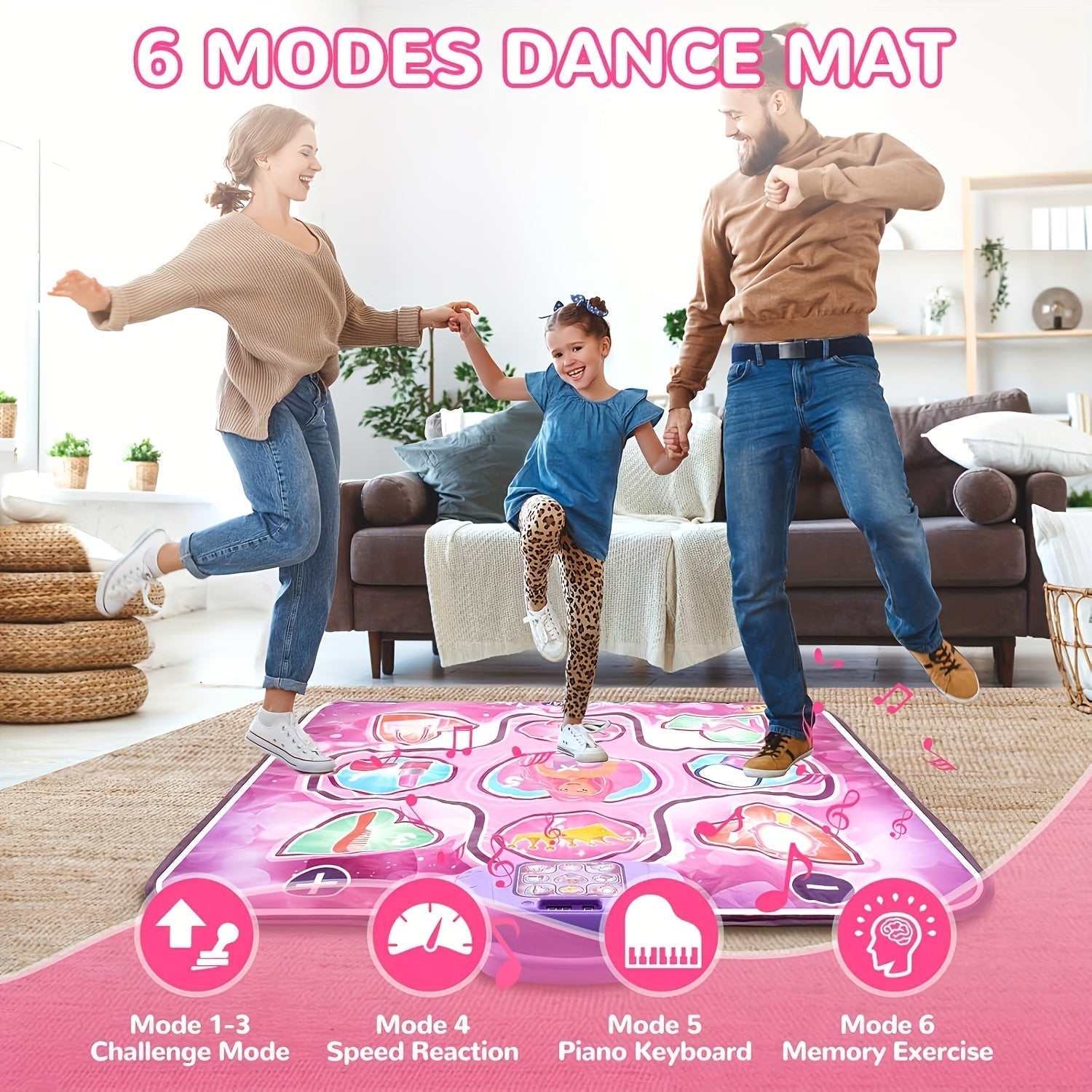 Roze Dansmat voor Kinderen met Puntenfunctie en Ritmische Spellen – Zonder TV – DanceFun Mat