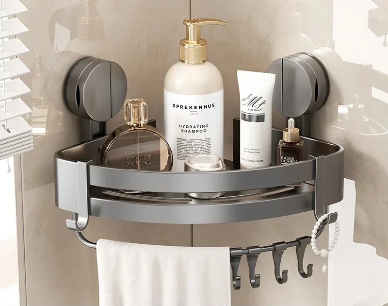 AquaGrip Zuignap-Doucherek zonder boren – Aluminium Badrek, Hoek- of Wandmontage