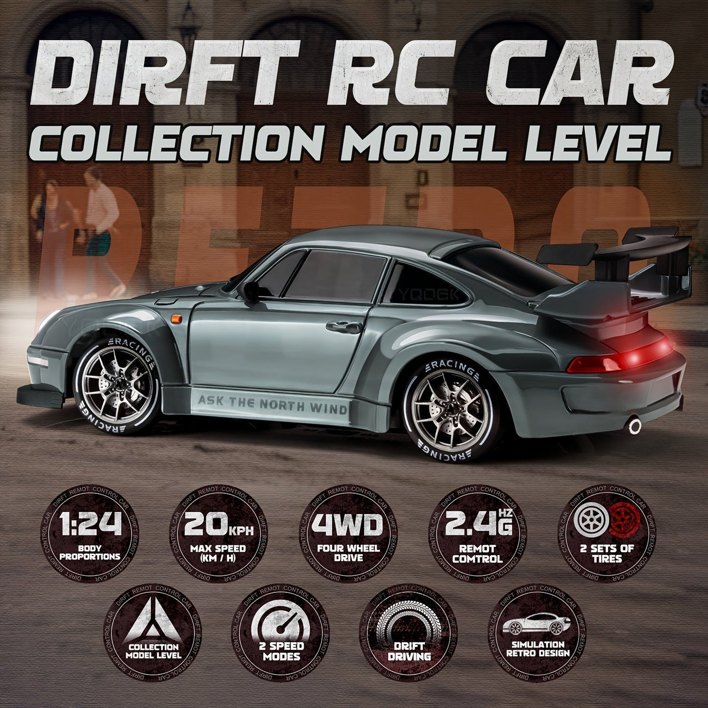 Ultimate 1:24 RC Driftcar met LED-wielen – Oplaadbaar 4WD race speelgoed