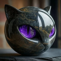 NoirCat Sculptuur – Zwarte Kattenkop met Hypnotiserende Ogen