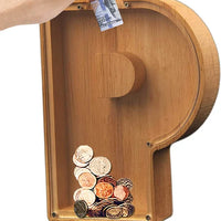 TreasureNest Muntbank | Gepersonaliseerde houten spaarpot in A-Z letterontwerpen