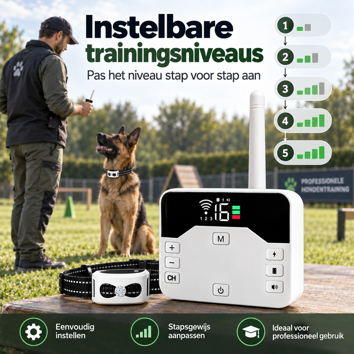 Professionele Trainingshalsband voor Hondenschool & Trainer – 2-in-1 met Bereik tot 300 m