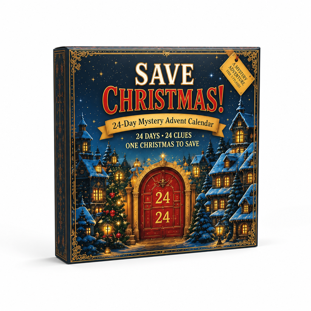 24-dagen escape room puzzel adventskalender met 6 mysterie-thema's