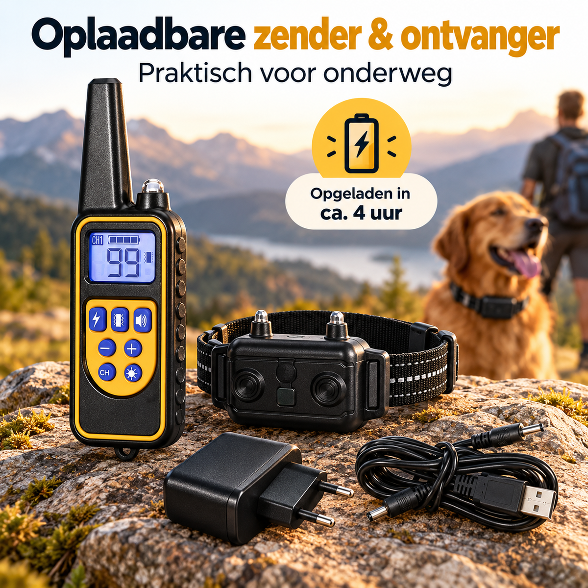 PROCANIS – Outdoor Trainingshalsband voor Wandelen & Kamperen met Hond, IP67-Ontvanger & Bereik tot 800 m