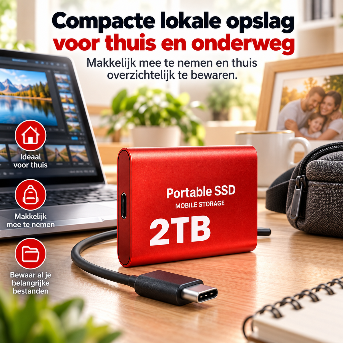 DataSprint Externe SSD 2TB voor Foto’s & Familieback-up – USB-C Opslag tot 1050 MB/s