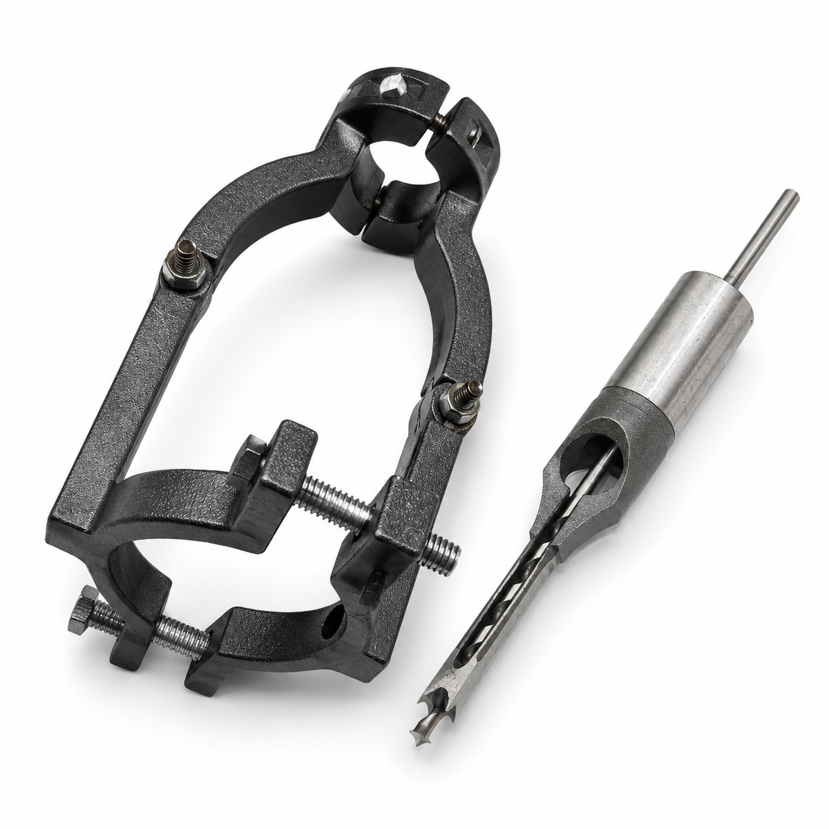 MasterJoin houtverbinding adapter set voor boormachines met precisieboor en verstelbare klem voor nauwkeurige sleufverbindingen.