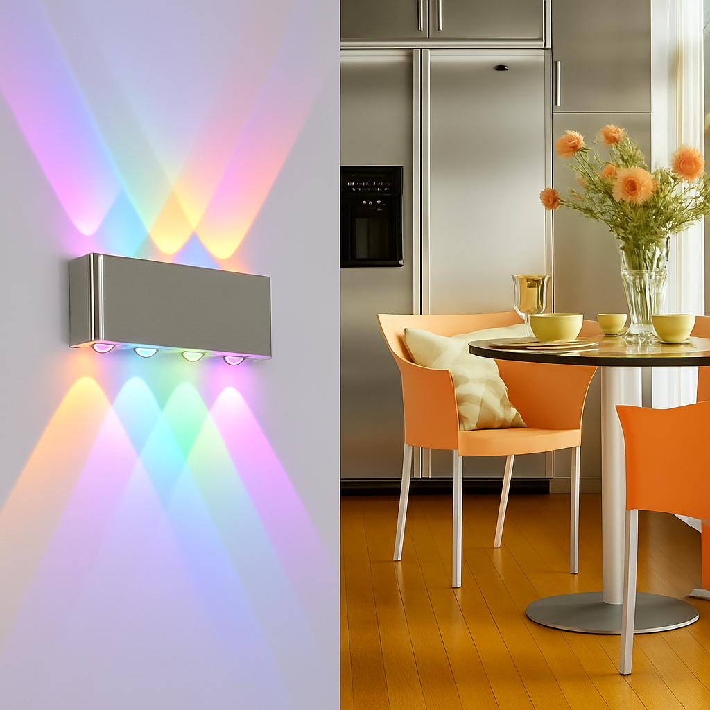 Chromen wandlamp met LED in kleur