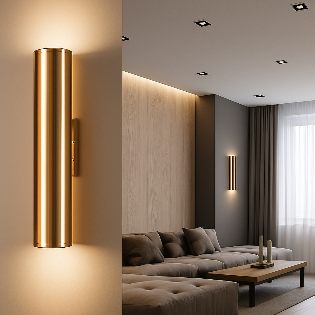 Design wandlamp cilindrische LED in goud