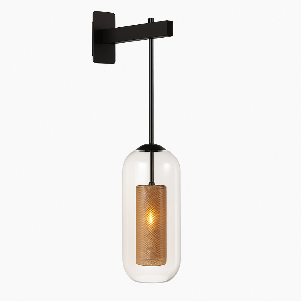Industriële wandlamp van metaal en glas Vintage