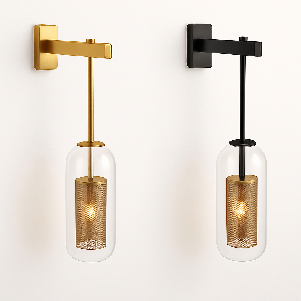 Industriële wandlamp van metaal en glas Vintage