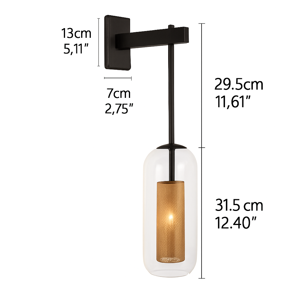 Industriële wandlamp van metaal en glas Vintage