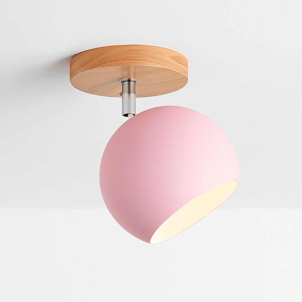 Houten LED wandlamp met verstelbare metalen bol