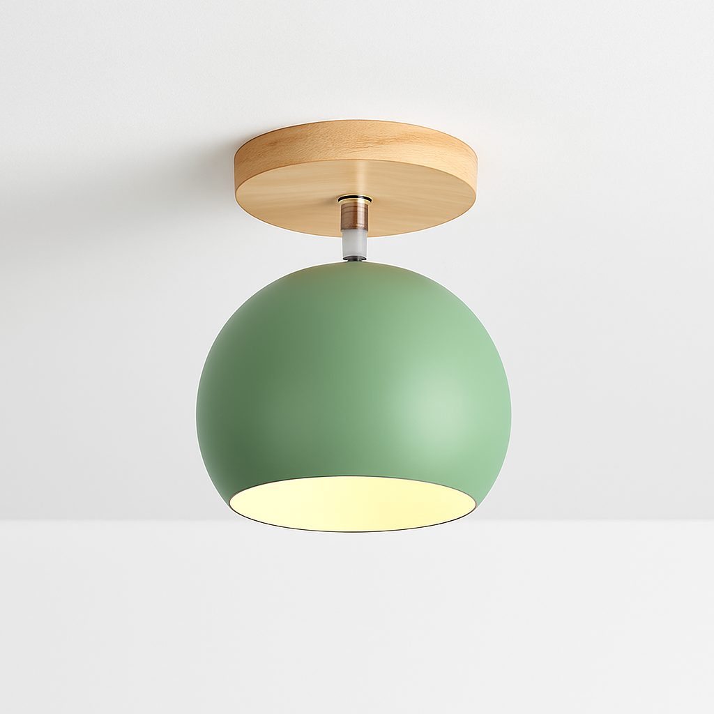 Houten LED wandlamp met verstelbare metalen bol