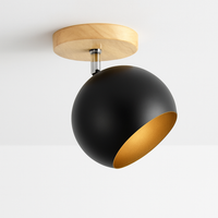 Houten LED wandlamp met verstelbare metalen bol
