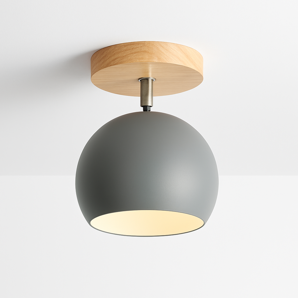 Houten LED wandlamp met verstelbare metalen bol