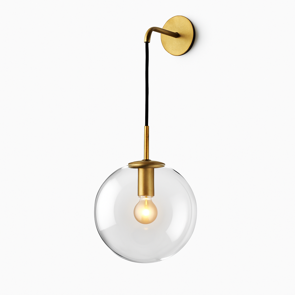 Wandlamp met hangende glazen bol