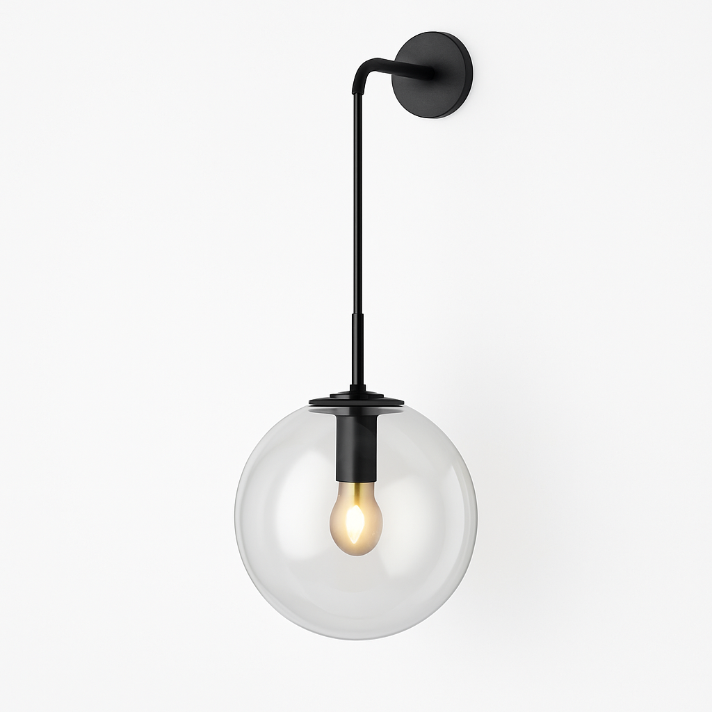 Wandlamp met hangende glazen bol