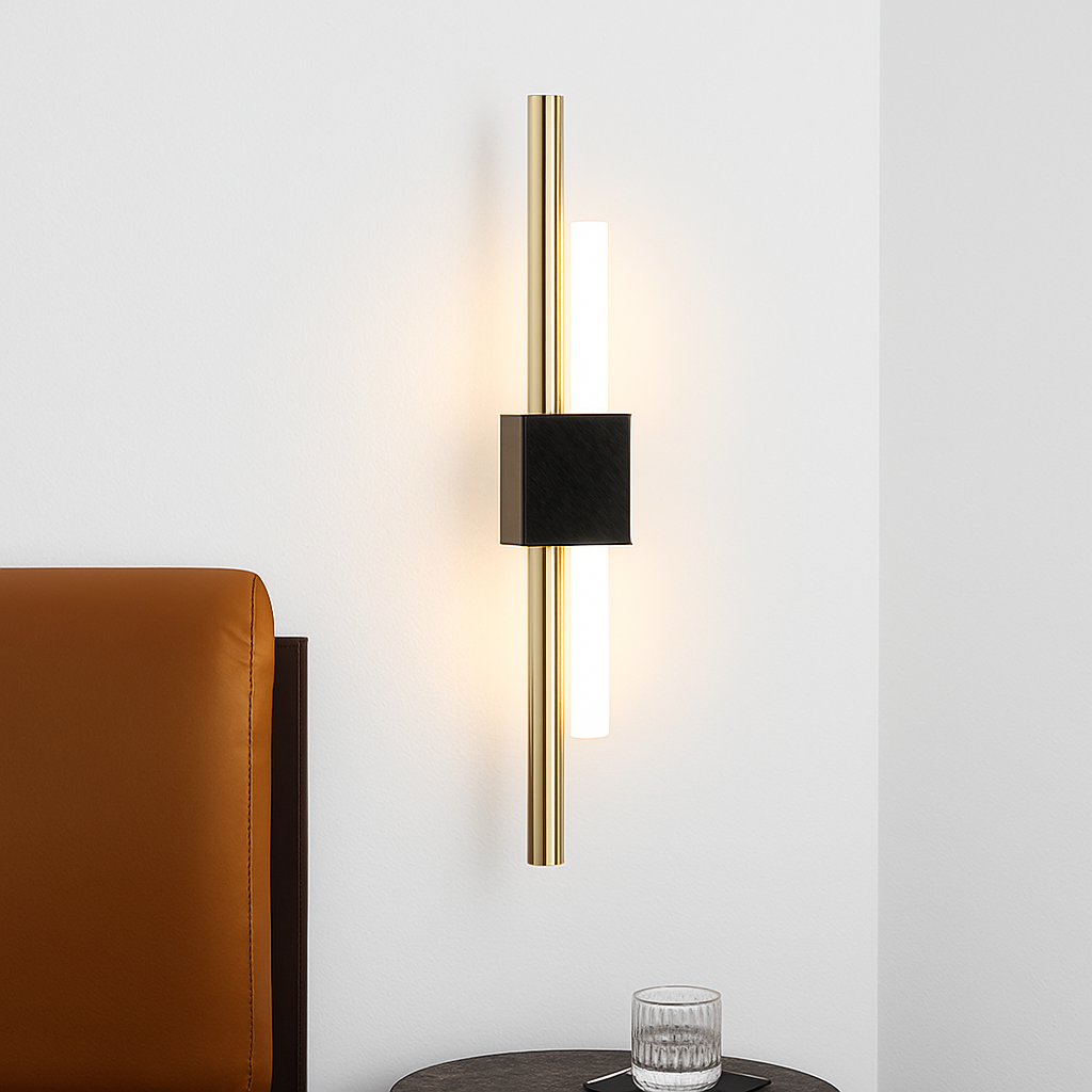 Design LED wandlamp met gouden metalen balk Xeres