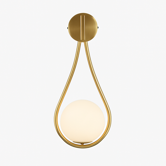 Design wandlamp met gouden LED en witte glazen bol Shadow