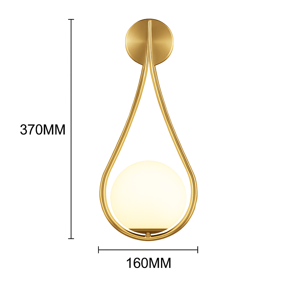 Design wandlamp met gouden LED en witte glazen bol Shadow