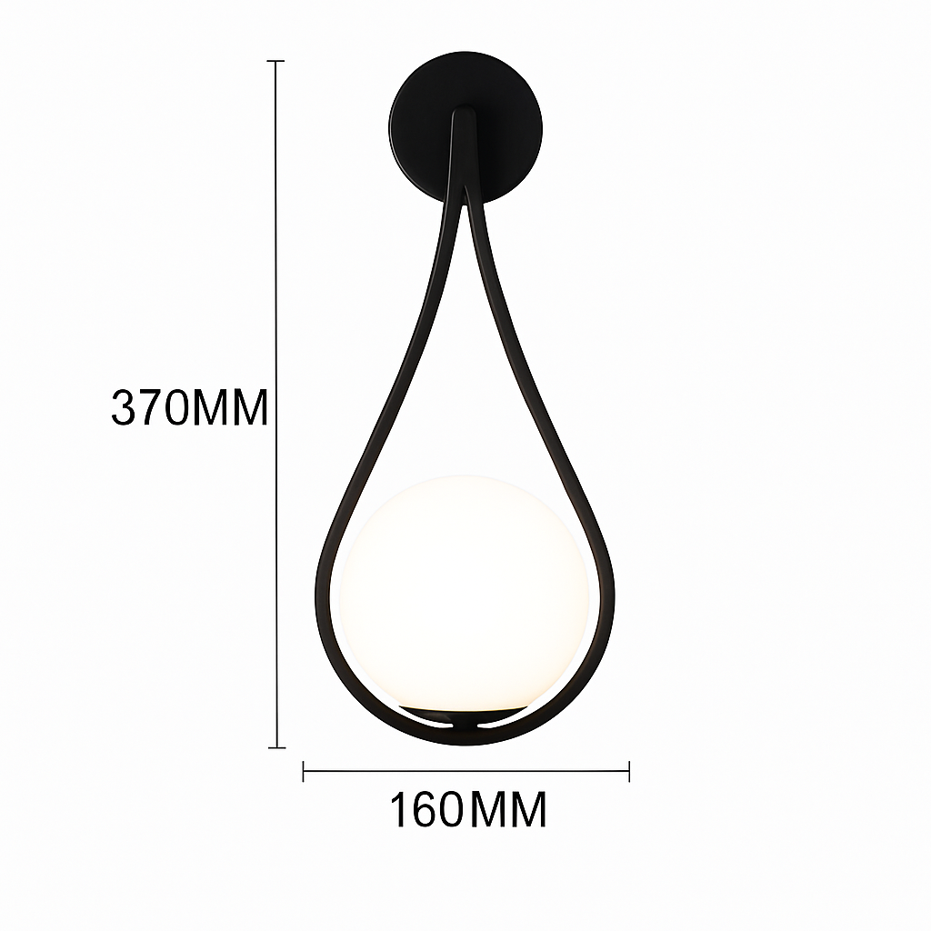 Design wandlamp met gouden LED en witte glazen bol Shadow
