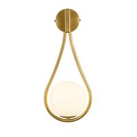Design wandlamp met gouden LED en witte glazen bol Shadow