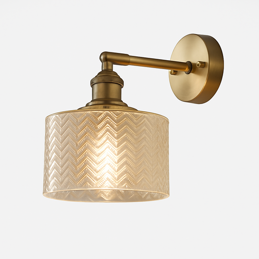 Design wandlamp met gouden LED en retro glazen kap