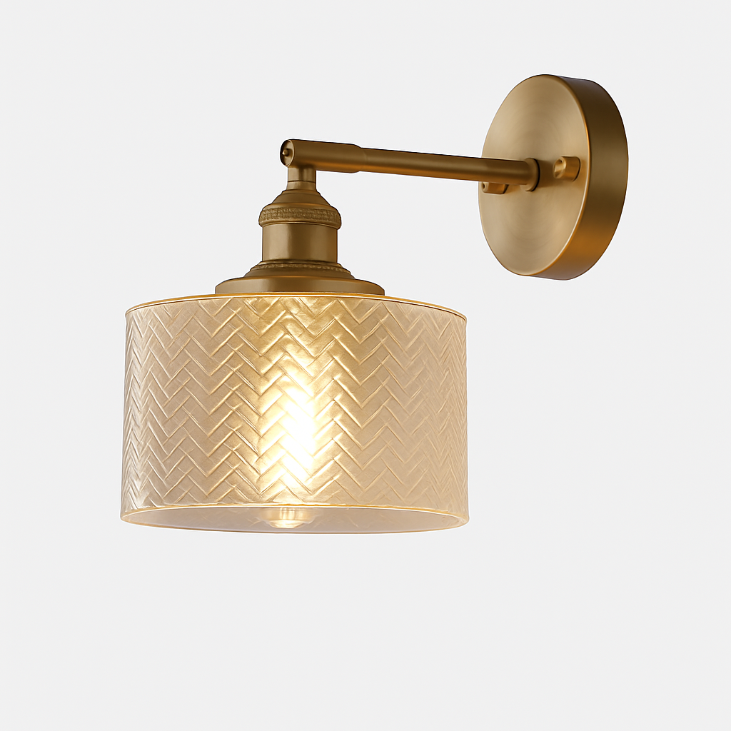 Design wandlamp met gouden LED en retro glazen kap