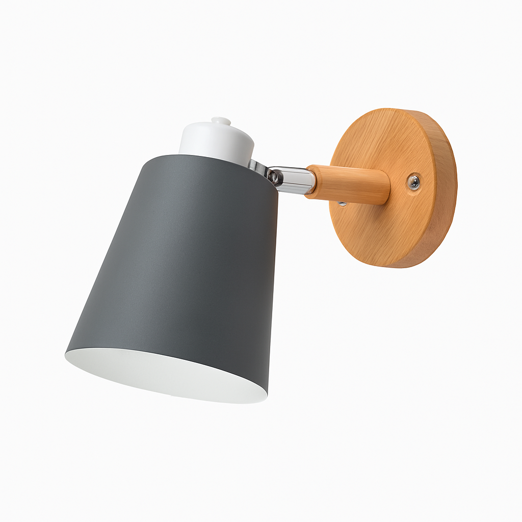 Wandlamp LED met verstelbare kap van metaal en houten steun